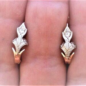 Vintage Original Soviet USSR Solid 14K 583 Rose Pink White Gold Diamond Earrings